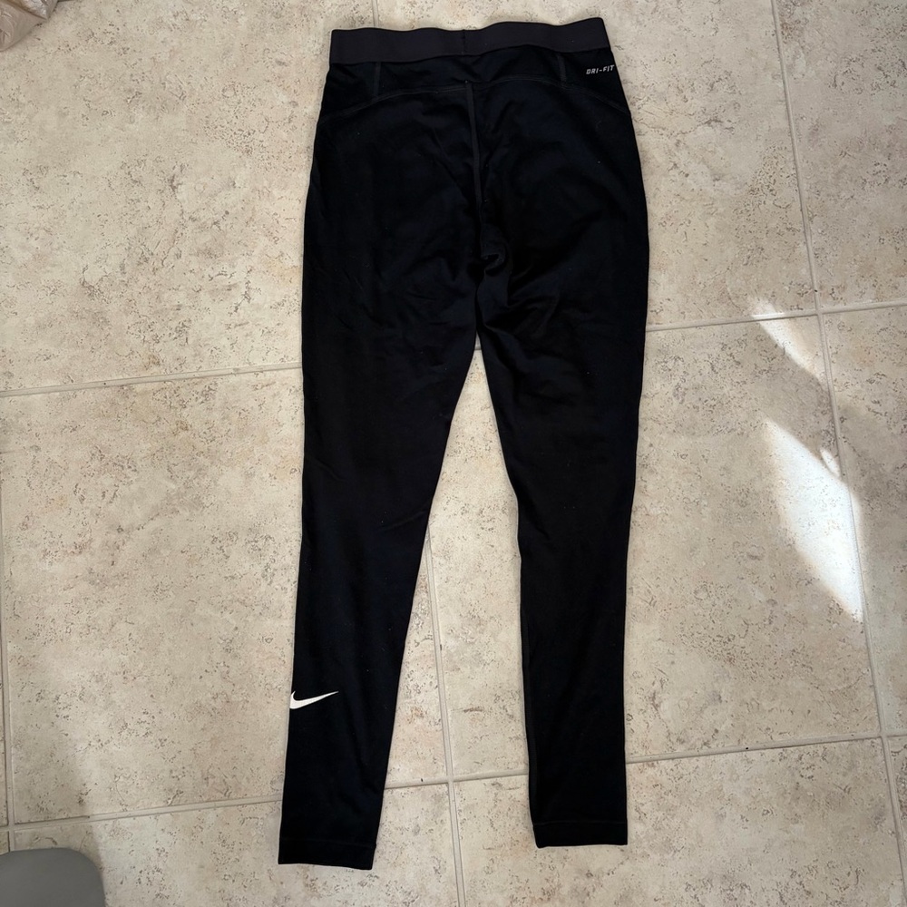 Nike Black Classic Leggings with White Swoosh Lounge Athletic - Picture 2 of 3